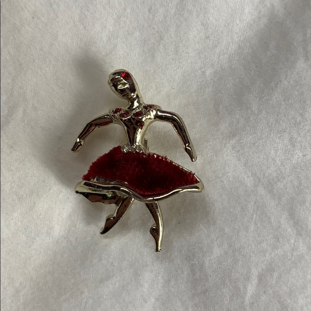 Gold, velvet, ruby ballerina pin